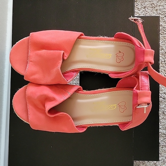 Size 6.5 Db Dk Fashion Coral Ankle Strap Espadrille Wedges - Picture 2 of 11